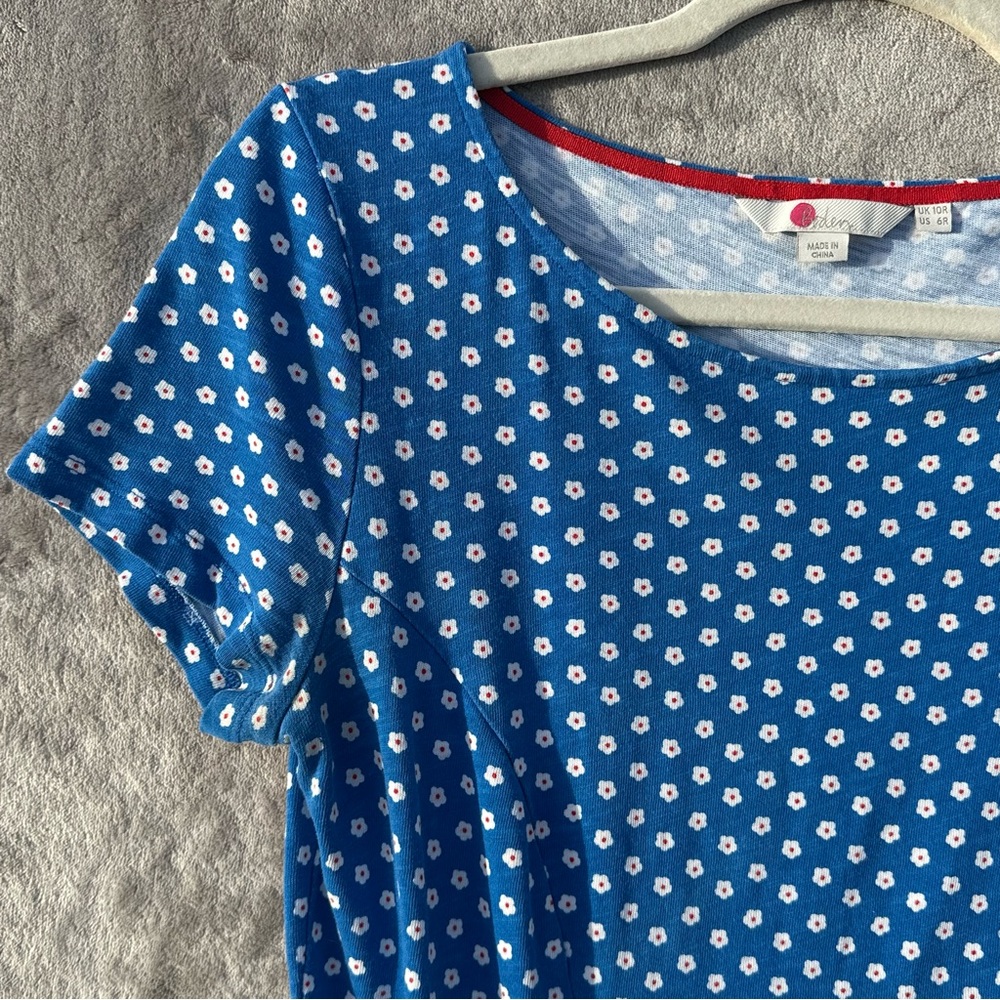 Boden Daisy Print Phoebe Cotton Sheath Dress US 6 Blue Pockets Knee Length Polka - Picture 8 of 15